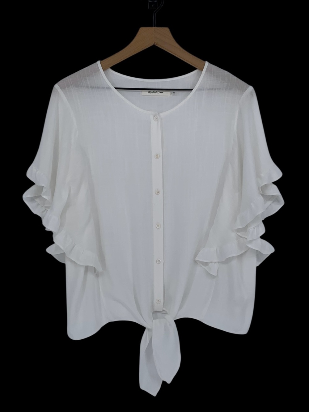 Mustard Seed White Ruffled Tie Waist Top (Boho Cowgirl Festival Peasant Western)